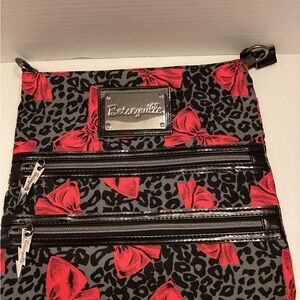 Betsey Johnson Betseyville Red & Black Crossbody Bag with leopard print and bows